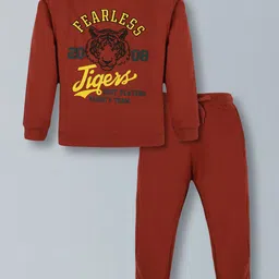 PLUM TREE Boys Fearless Tigers Printed Round Neck Pure Cotton T-shirt & Joggers-image-32