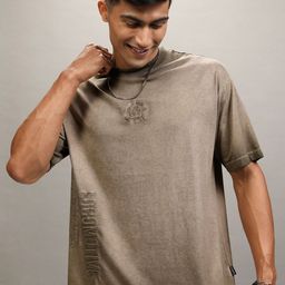 LOCOMOTIVE Men Self Design Round Neck Cotton Oversized T-shirt-image-96