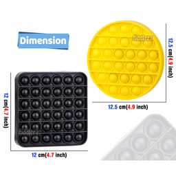 Fiddlerz Square and Round Shaped Pop Bubble Stress Relieving Silicone Pop It Fidget Toy Pack of 2 - Multicolor image 3
