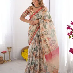 ALMAARI FASHION Floral Pure Cotton Banarasi Saree-picture-30