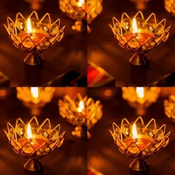 DARIDRA BHANJAN Gold-Toned 4 Pieces Kamal Crystals Diyas-image-108