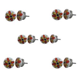 Indianshelf 6-Pcs White & Yellow Floral Printed Ceramic Knobs-picture-23