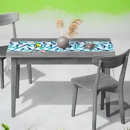 ArtzFolio White & Blue Geometric Printed Velvet Table Runner-24