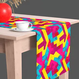 ArtzFolio Pink & Yellow Abstract Print Velvet Dining Centre Table Runner-8