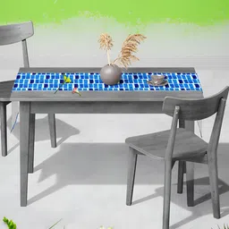 ArtzFolio White & Blue Geometric Printed Table Runner-9