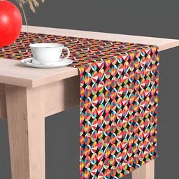 ArtzFolio Black & Red Geometric Velvet Table Runner-10