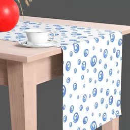 ArtzFolio White & Blue Velvet Dining Center Table Runner-31