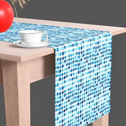 ArtzFolio Blue & White Geometric Printed Velvet Table Runner-6