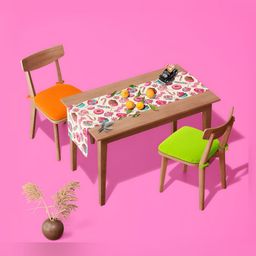 ArtzFolio Off White & Pink Donut Printed Velvet Dining Table Runner-28