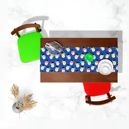 ArtzFolio Blue & White Printed Velvet Table Runner-14