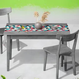 ArtzFolio White & Blue Geometric Velvet Table Runner-40