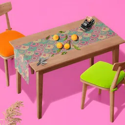 ArtzFolio Beige & Pink Geometric Printed Velvet Table Runner-13