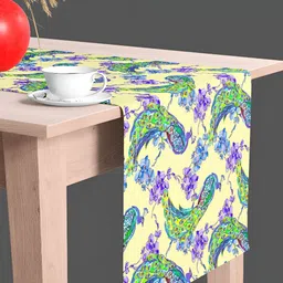 ArtzFolio Yellow & Blue Floral Printed Velvet Table Runner-35