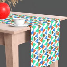 ArtzFolio White & Blue Geometric Printed Table Runner-4