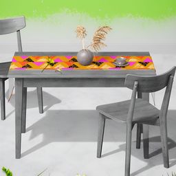 ArtzFolio Orange Triangles Print Velvet Dining Centre Table Runner-23