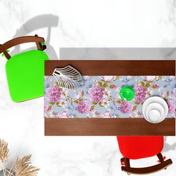 ArtzFolio Blue Floral Printed Velvet Dining Canter Table Runner-25