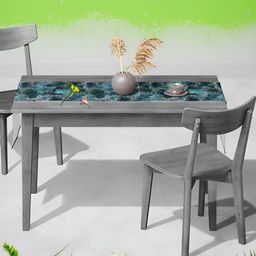ArtzFolio Black & Teal Abstract Printed Velvet Rectangle Table Runner-44
