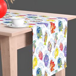 ArtzFolio Quirky Fishes Printed Velvet Dining Centre Table Runner-58