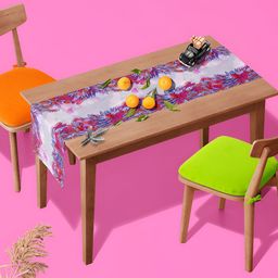 ArtzFolio Blue and Pink Floral Printed Velvet Table Runner-11