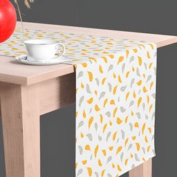 ArtzFolio White Floral Printed Velvet Dining Center Table Runner-40