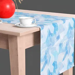 ArtzFolio Blue & White Geometric Printed Velvet Rectangle Table Runner-47