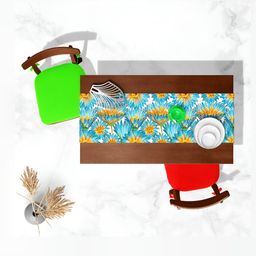 ArtzFolio Blue & Yellow Floral Printed Velvet Table Runner-25