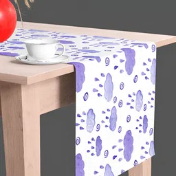 ArtzFolio White & Purple Abstract Printed Velvet Table Runner-11