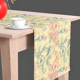ArtzFolio Beige & Pink Digital Printed Velvet Table Runner-34