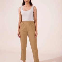 Go Colors! Beige Cotton Mid Rise Pencil Pants-image-85