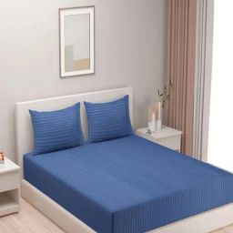 Swayam Essentials Stripes Blue 144 TC Microfibre Double Bedsheet with 2 Pillow Covers-image-66