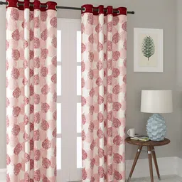 Cortina Set of 2 Maroon & Off-White Printed Long Door Curtains-12