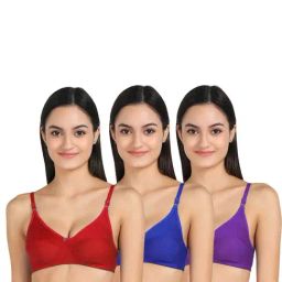 AROUSY Red & Blue Cotton Everyday Bra - Pack Of 3-image-40