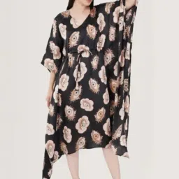 Urban Sundari Black Satin Casual Fit Printed Kaftan Dress-picture-5