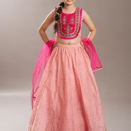 Bitiya by Bhama Girls Floral Embroidered Ready to Wear Lehenga & Blouse With Dupatta-picture-3