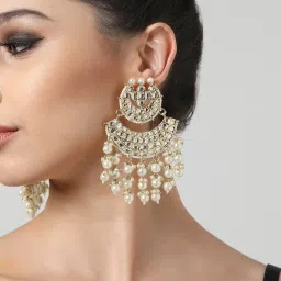 Zaveri Pearls Gold Tone Traditional Kundan & Pearls Dangler Earrings-ZPFK11015 image 4