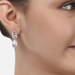 Zaveri Pearls Set of 2 Rose Gold Contemporary Cubic Zirconia Brass Stud Earrings-ZPFK11120 image 4