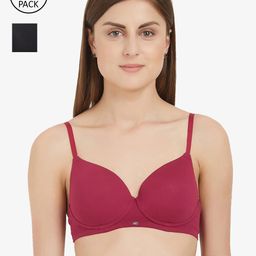 Soie Pack Of 2 Black & Red Lightly Padded T-shirt Bra COMBO CB-image-95