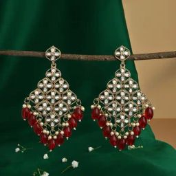 Fida White and Mehendi Gold Kundan Pearl Dangler Earrings for Women-31
