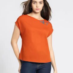 SHAYE Orange Embroidered Top-image-69