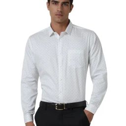 Van Heusen White Cotton Slim Fit Printed Shirt-image-123