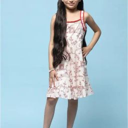 BIBA Girls Beige Floral Print Dress-image-101