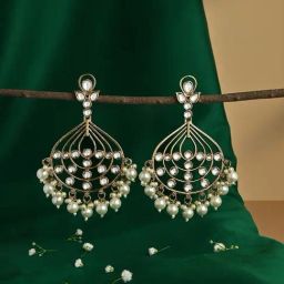 Fida Mehendi Gold & White Kundan Pearl Dangler Earrings for Women-85