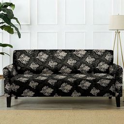Cortina Black & Off-White Ethnic Motifs Printed 2-Seater Super-Stretchable Non-Slip Sofa Slipcover-image-72