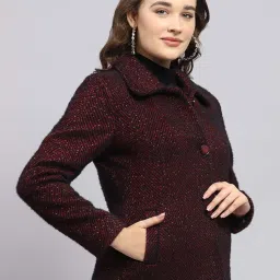Monte Carlo Maroon Regular Fit Self Pattern Coat image 4