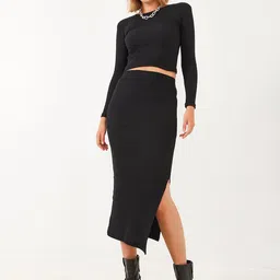 BIANCO LUCCI Round Neck Top With Skirt Co-Ords-image-21