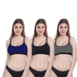 AROUSY Black & Blue Cotton Bra Panty Set - Pack Of 3-image-91