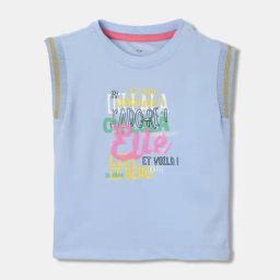 Elle Kids Ice Blue Cotton Printed T-Shirt-picture-27