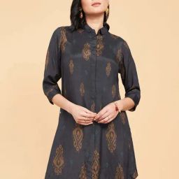 MARIGOLD LANE Blue Cotton Print A Line Kurti-image-61