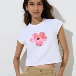 Nuon by Westside White Floral Printed Cotton T-Shirt-18