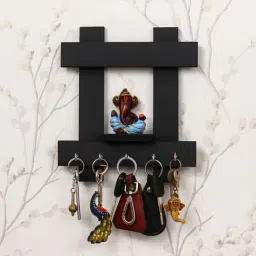 eCraftIndia Lord Ganesha Wooden Keyholder with 5 Key Knobs-48